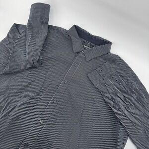 Claiborne Slim Fit Mens XXL Black White Pinstripe Dress‎ Shirt Button Down
